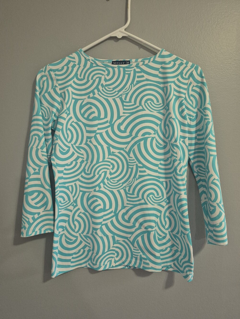 Melly M Geo Print 3/4 Sleeve Top Xsmall